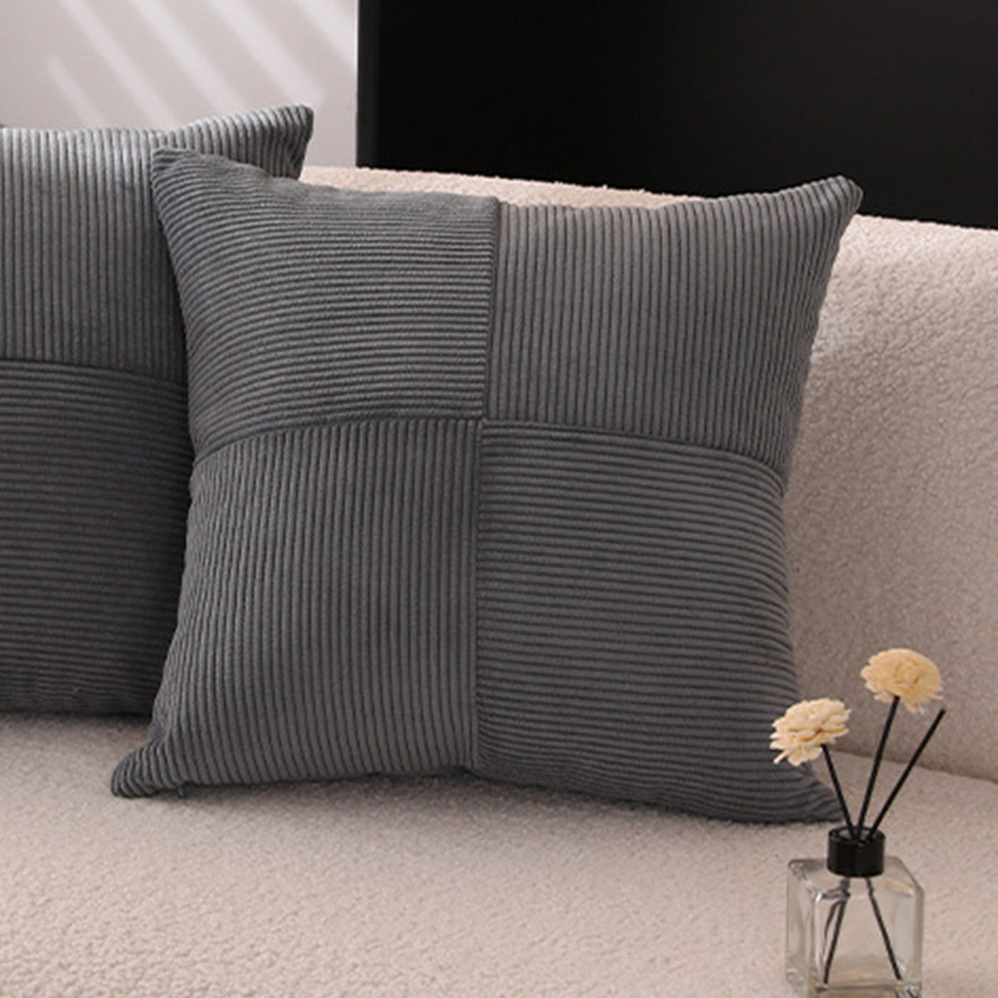ISYS Coussin carré en tissu côtelé gris 45x45 cm - Coussins - Mobilier Deco