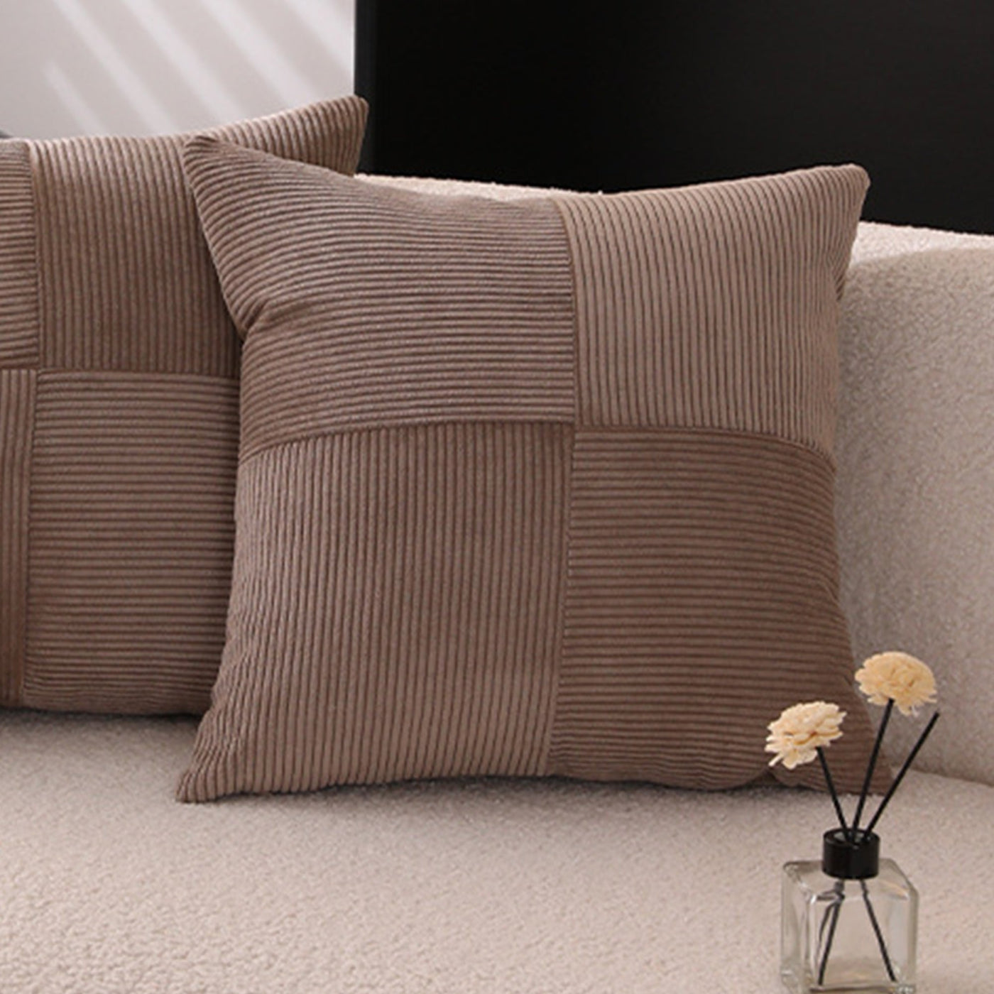 ISYS Coussin carré en tissu côtelé marron 45x45 cm - Coussins - Mobilier Deco