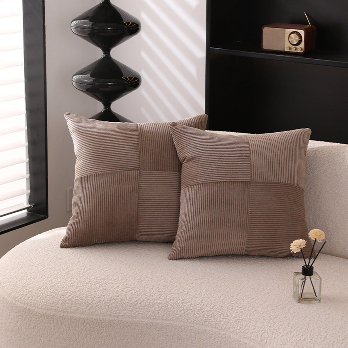ISYS Coussin carré en tissu côtelé marron 45x45 cm - Coussins - Mobilier Deco