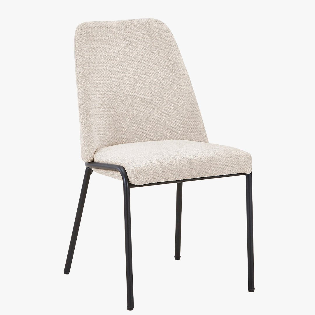 JADHA Lot de 2 chaises en tissu bouclette beige pieds en métal noir - Chaise de repas - Mobilier Deco