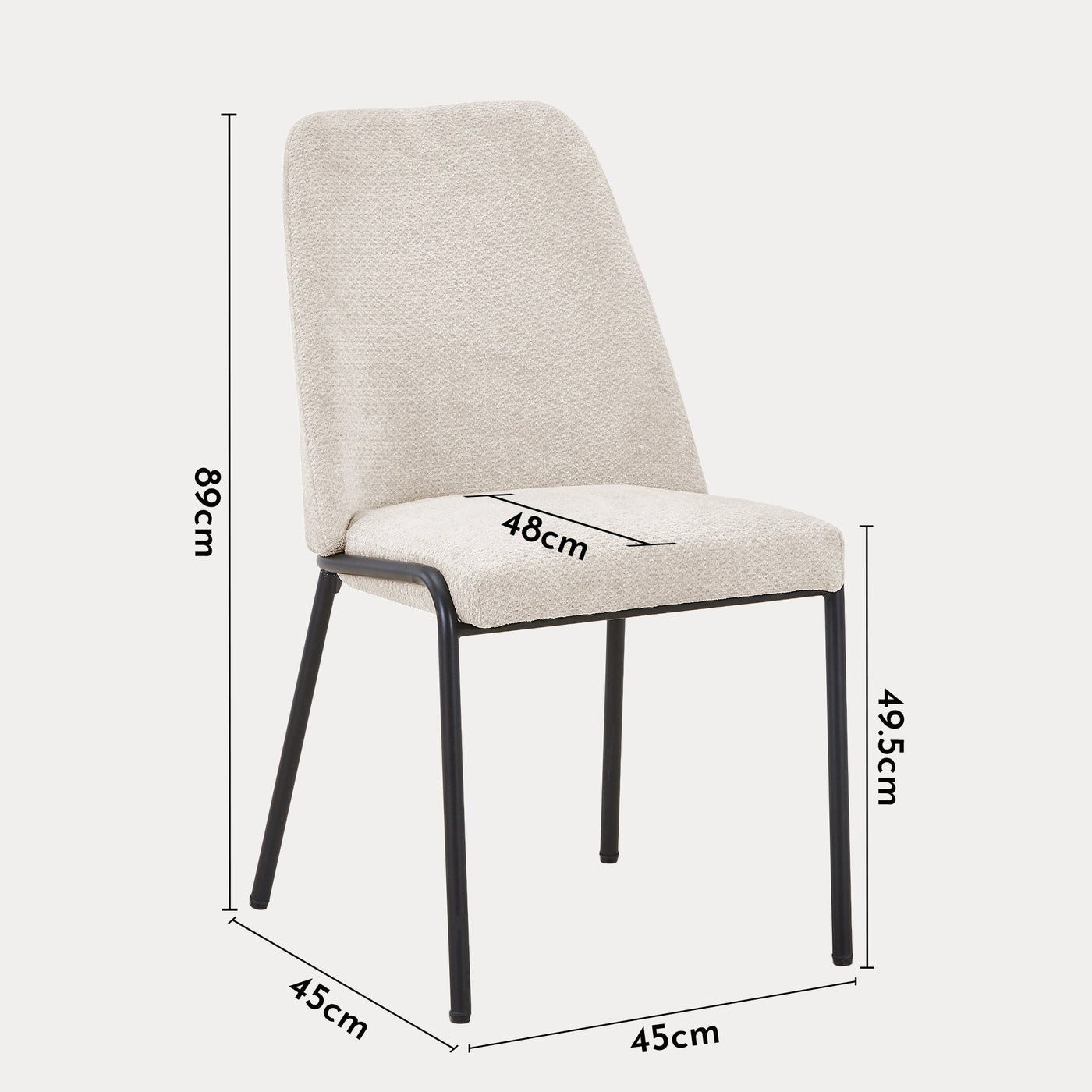 JADHA Lot de 2 chaises en tissu bouclette beige pieds en métal noir - Chaise de repas - Mobilier Deco
