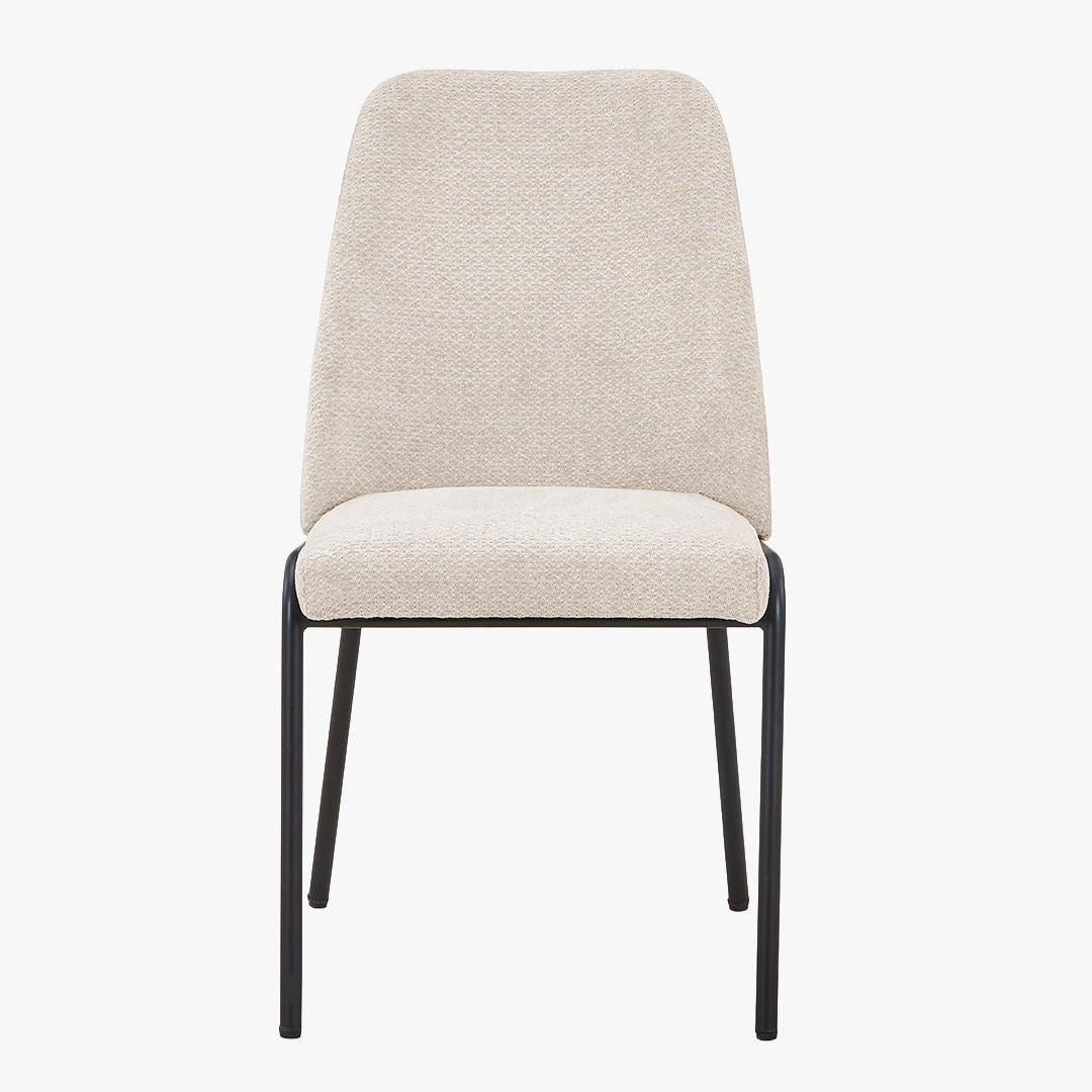 JADHA Lot de 2 chaises en tissu bouclette beige pieds en métal noir - Chaise de repas - Mobilier Deco