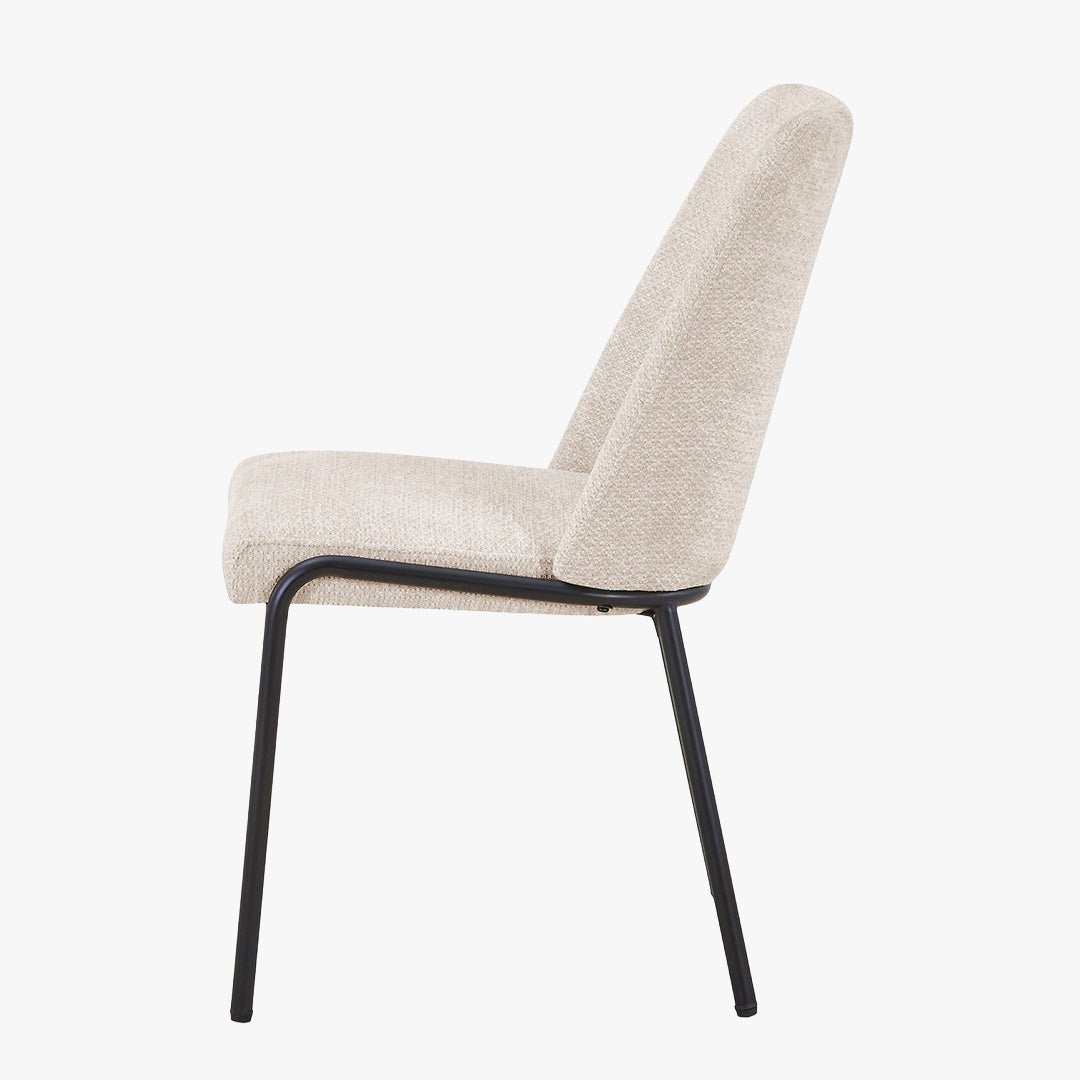 JADHA Lot de 2 chaises en tissu bouclette beige pieds en métal noir - Chaise de repas - Mobilier Deco