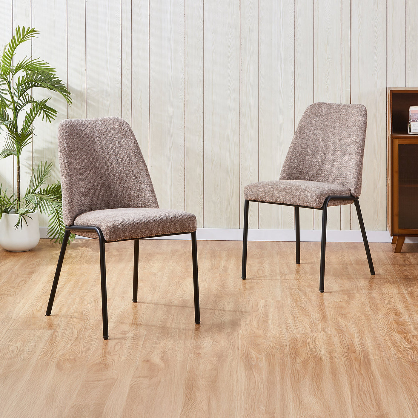 JADHA Lot de 2 chaises en tissu bouclette taupe pieds en métal noir - Chaise de repas - Mobilier Deco
