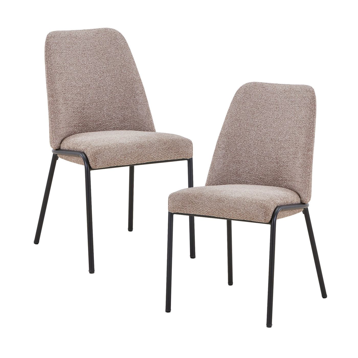 JADHA Lot de 2 chaises en tissu bouclette taupe pieds en métal noir - Chaise de repas - Mobilier Deco