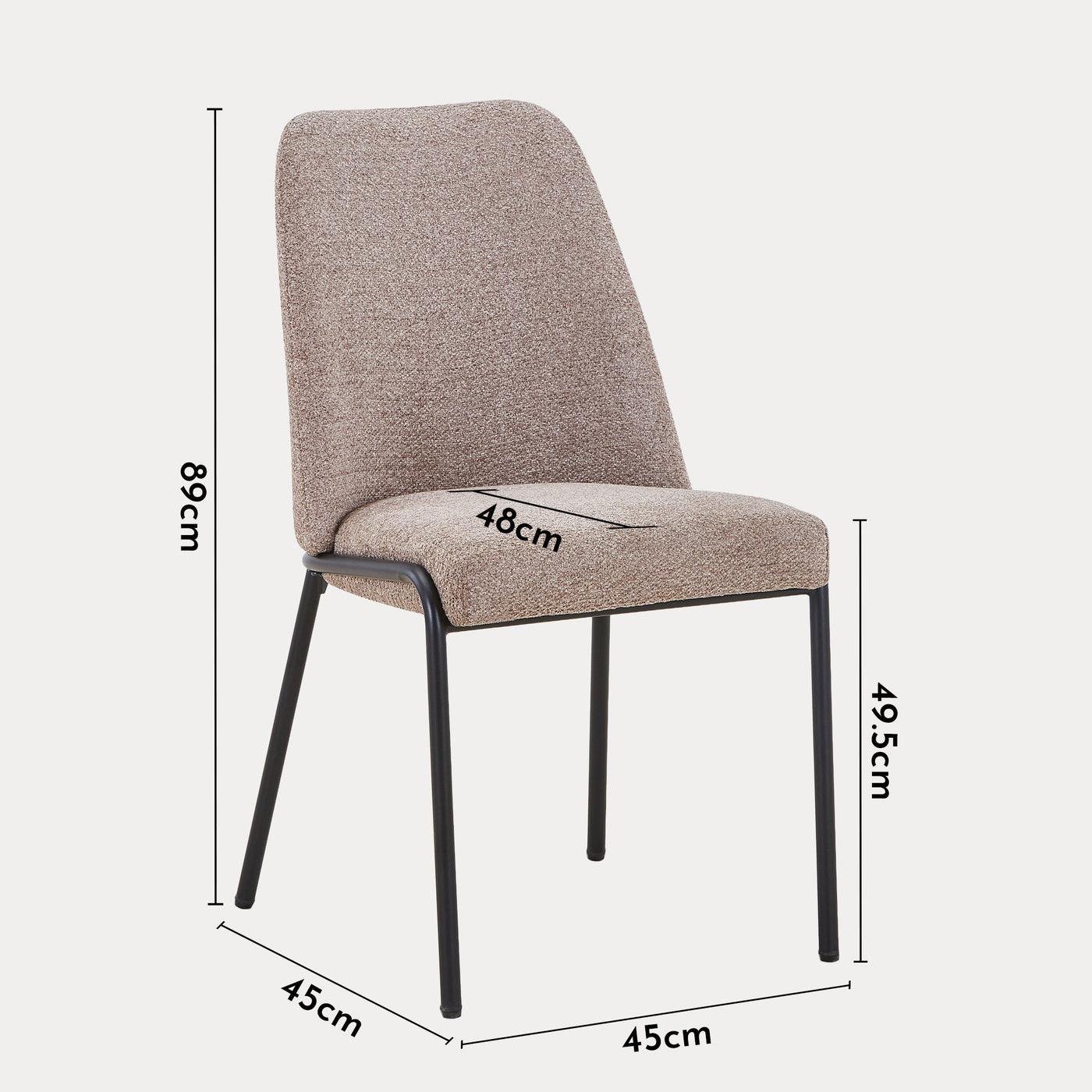 JADHA Lot de 2 chaises en tissu bouclette taupe pieds en métal noir - Chaise de repas - Mobilier Deco
