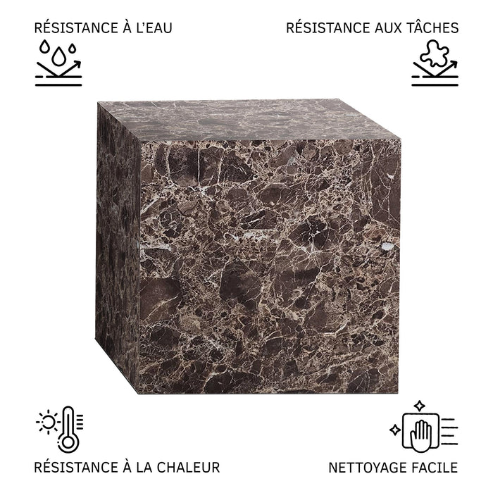 JASMIA Table basse carré en marbre d'ingénierie marron