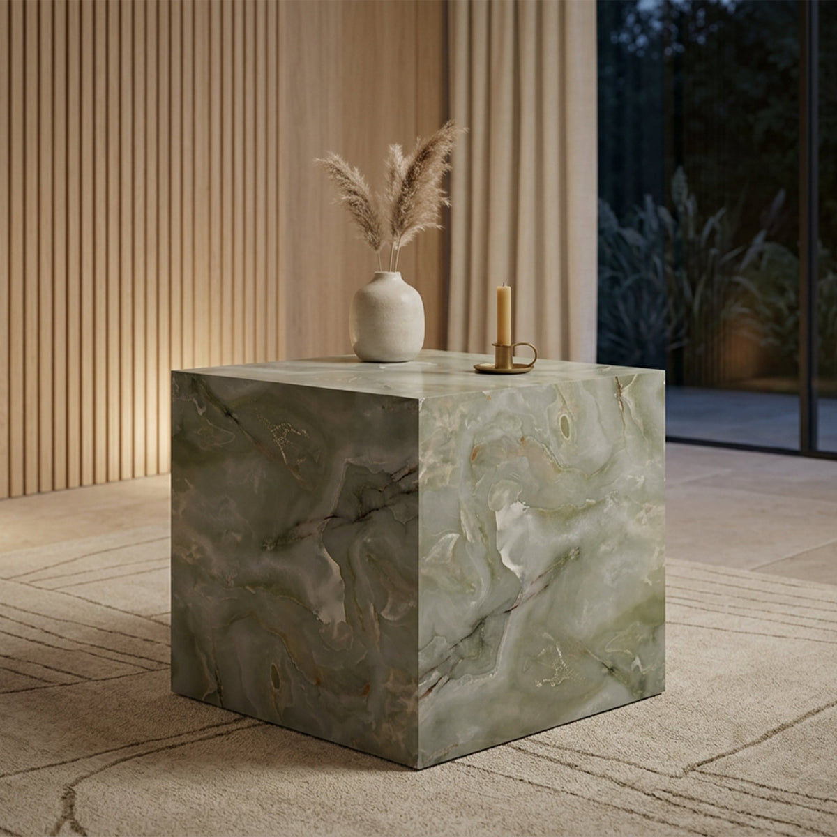 JASMIA Table basse carré en marbre d'ingénierie vert - Table basse - Mobilier Deco