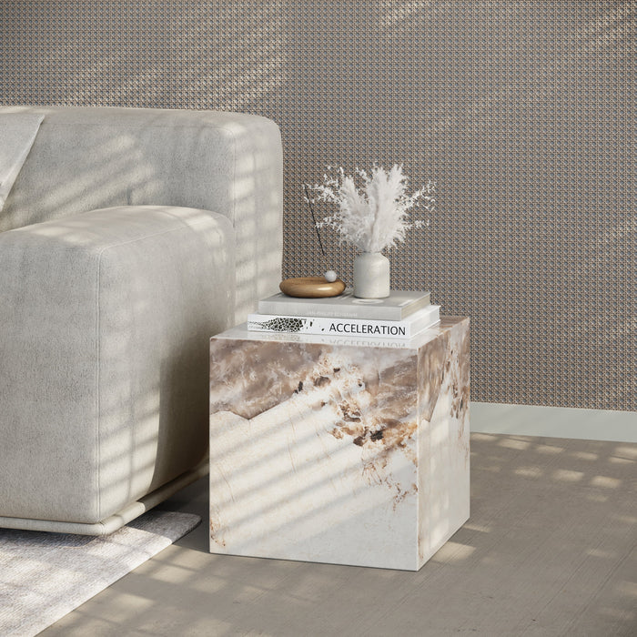 JASMIA Table basse carré marbre d'ingénierie beige et marron