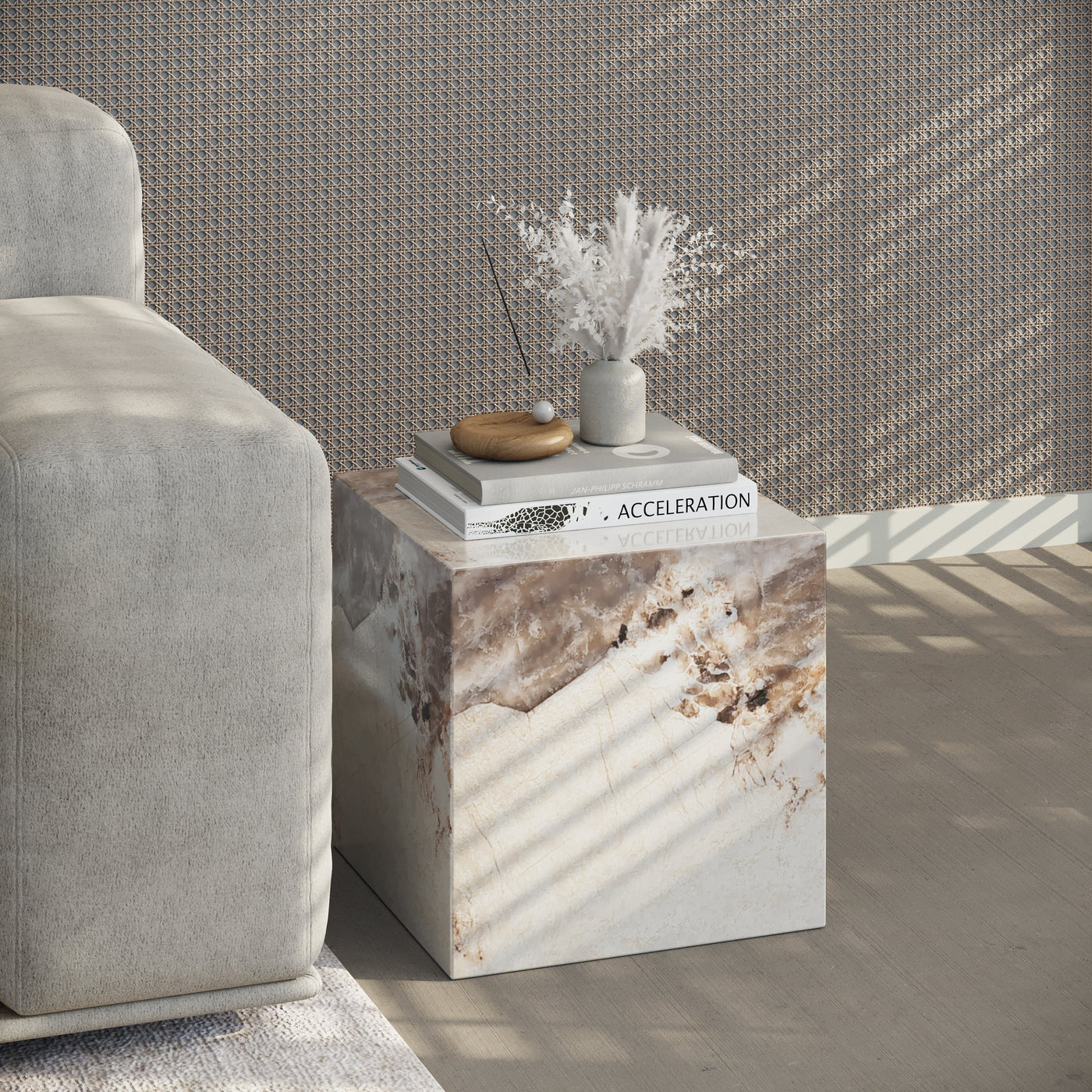 JASMIA Table basse carré marbre d'ingénierie beige et marron - Table basse - Mobilier Deco