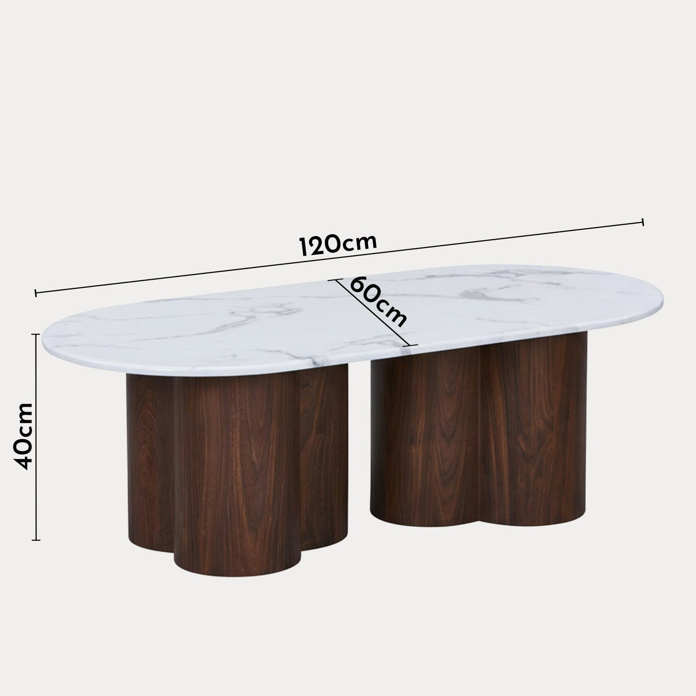 JASMINA Table basse ovale en marbre composite pieds couleur bois foncé 120 cm - Table basse - Mobilier Deco