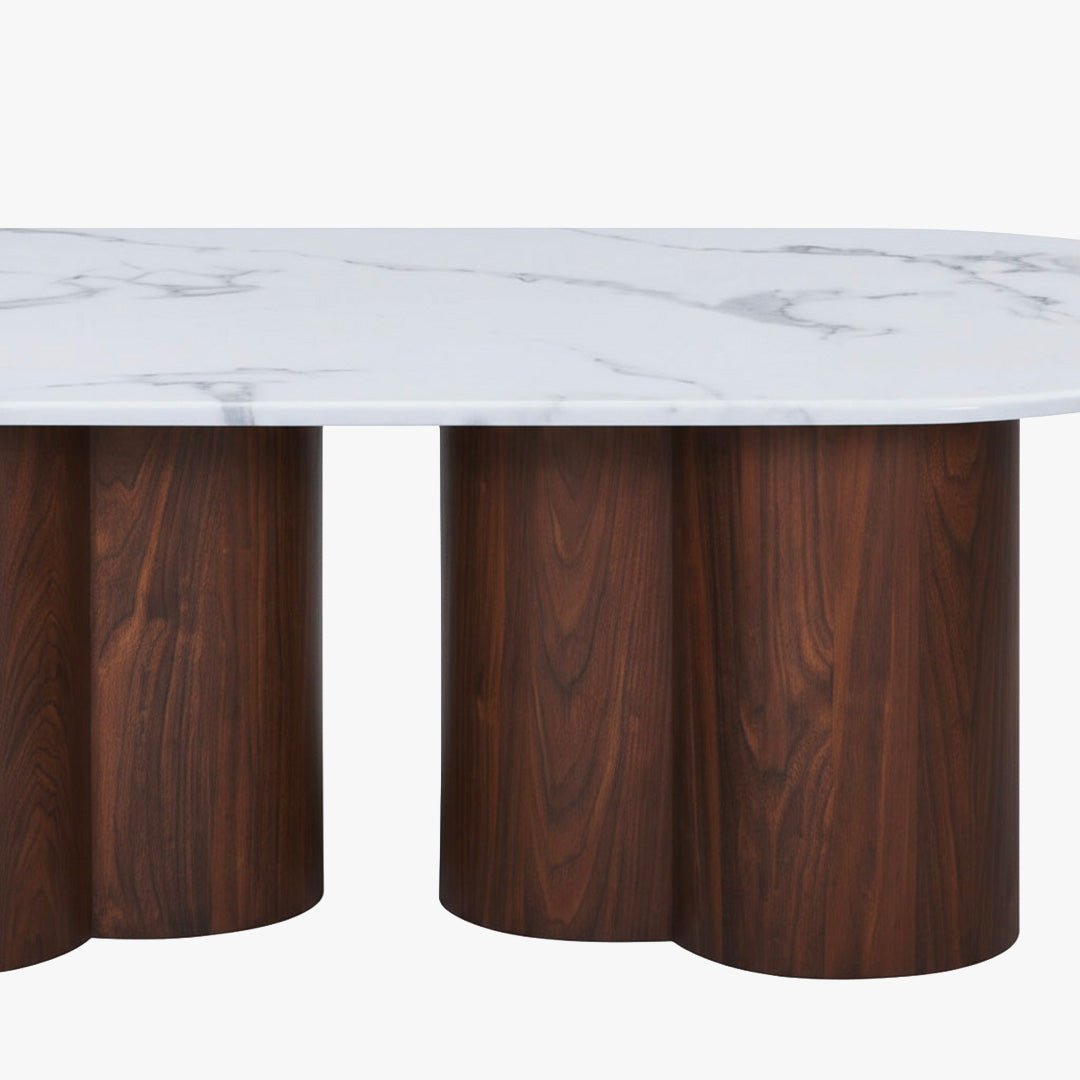 JASMINA Table basse ovale en marbre composite pieds couleur bois foncé 120 cm - Table basse - Mobilier Deco