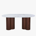 JASMINA XL Table à manger ovale en marbre composite pieds couleur bois foncé 180 cm