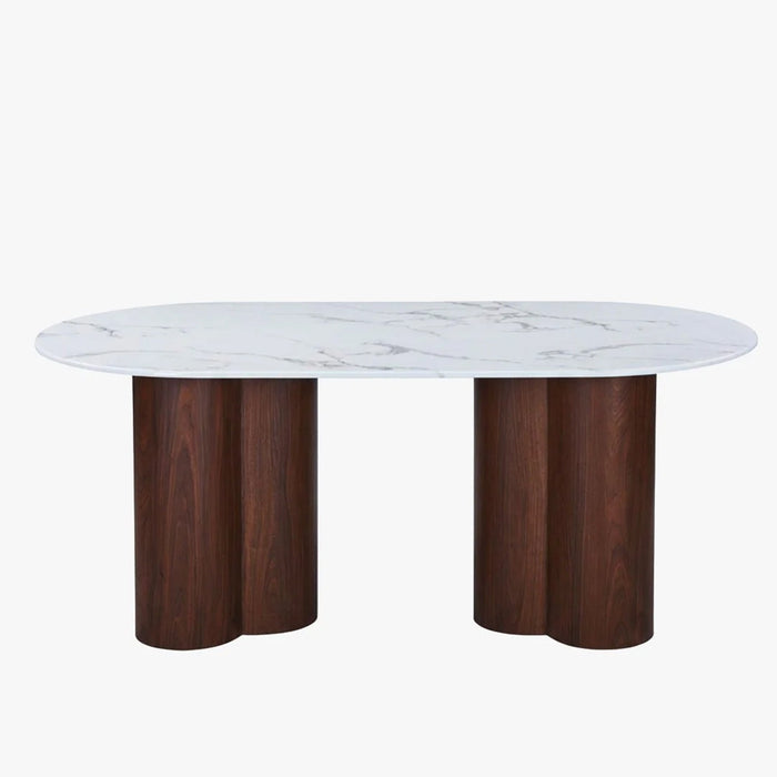 JASMINA XL Table à manger ovale en marbre composite pieds couleur bois foncé 180 cm – Table à manger – vue 2