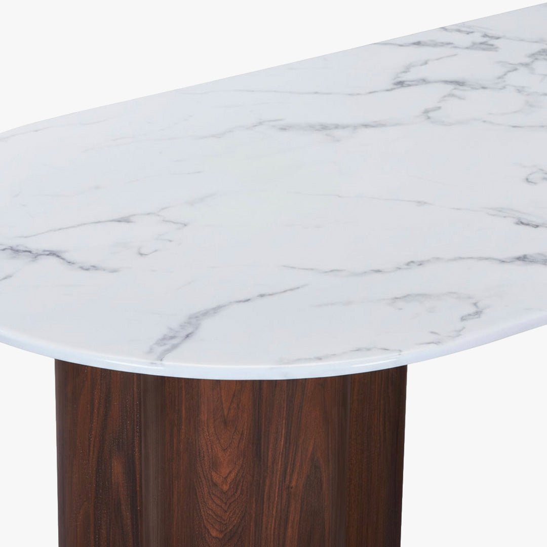 JASMINA XL Table à manger ovale en marbre composite pieds couleur bois foncé 180 cm - Table à manger - Mobilier Deco
