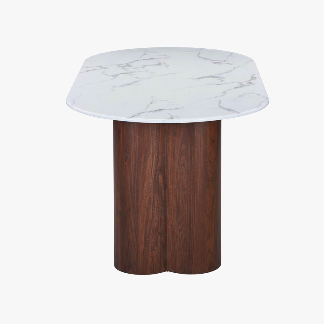 JASMINA XL Table à manger ovale en marbre composite pieds couleur bois foncé 180 cm - Table à manger - Mobilier Deco