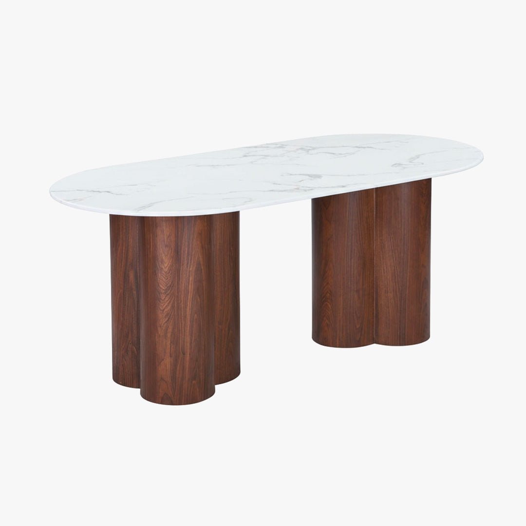 JASMINA XL Table à manger ovale en marbre composite pieds couleur bois foncé 180 cm - Table à manger - Mobilier Deco