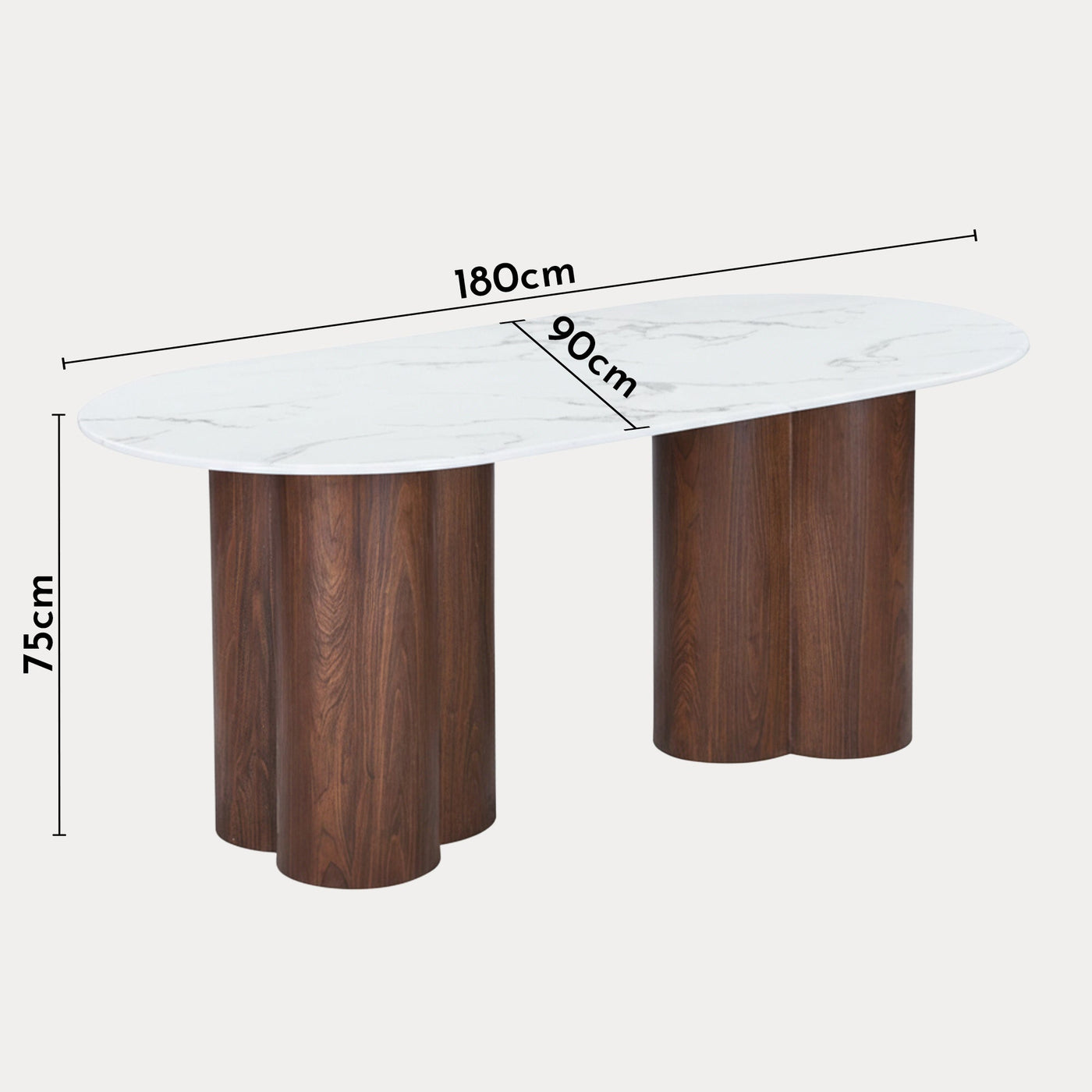 JASMINA XL Table à manger ovale en marbre composite pieds couleur bois foncé 180 cm - Table à manger - Mobilier Deco