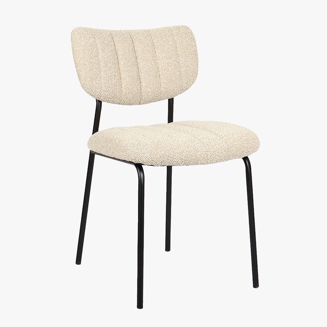 JAYDA Lot de 2 chaises en tissu beige piètement métal noir - Chaise de repas - Mobilier Deco
