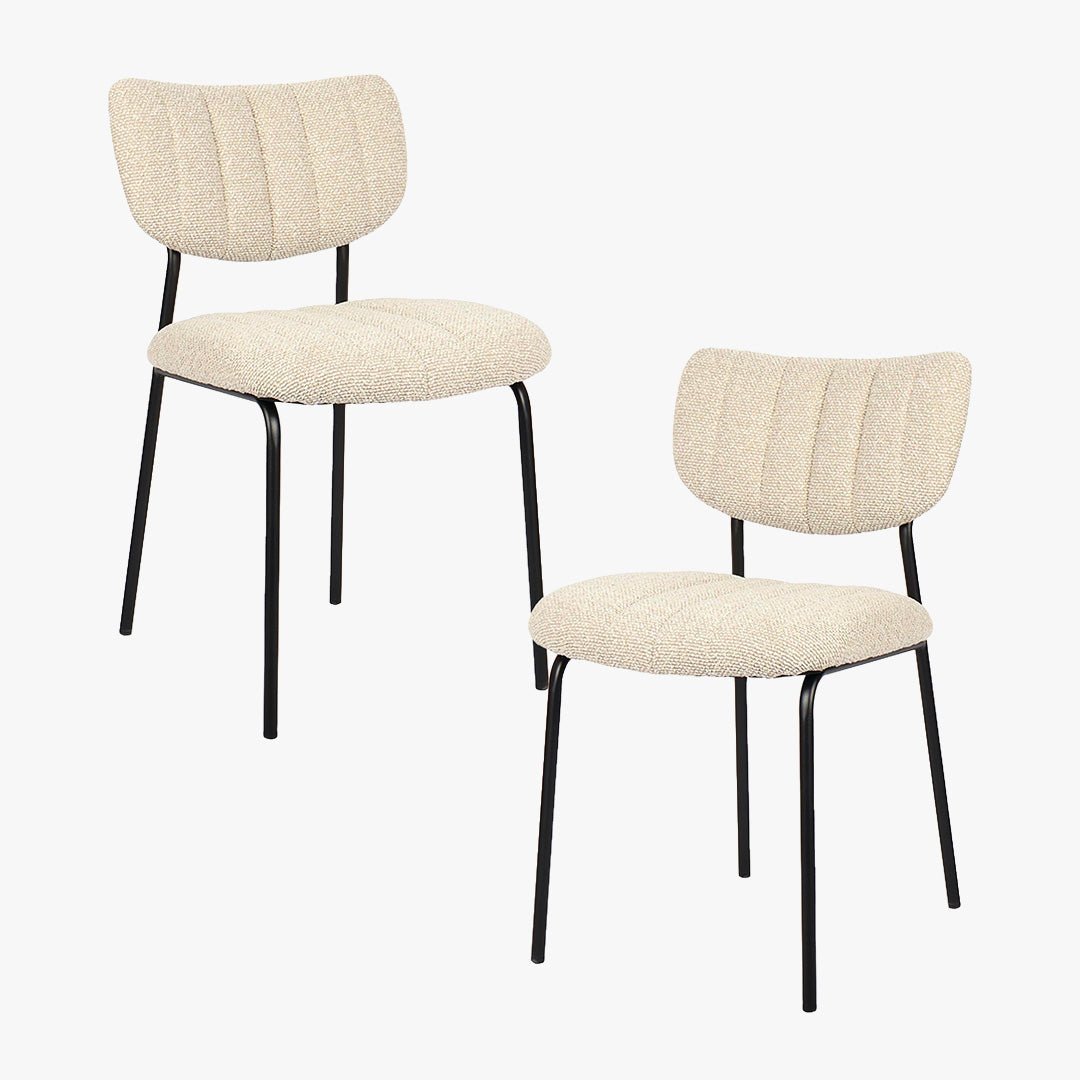 JAYDA Lot de 2 chaises en tissu beige piètement métal noir - Chaise de repas - Mobilier Deco