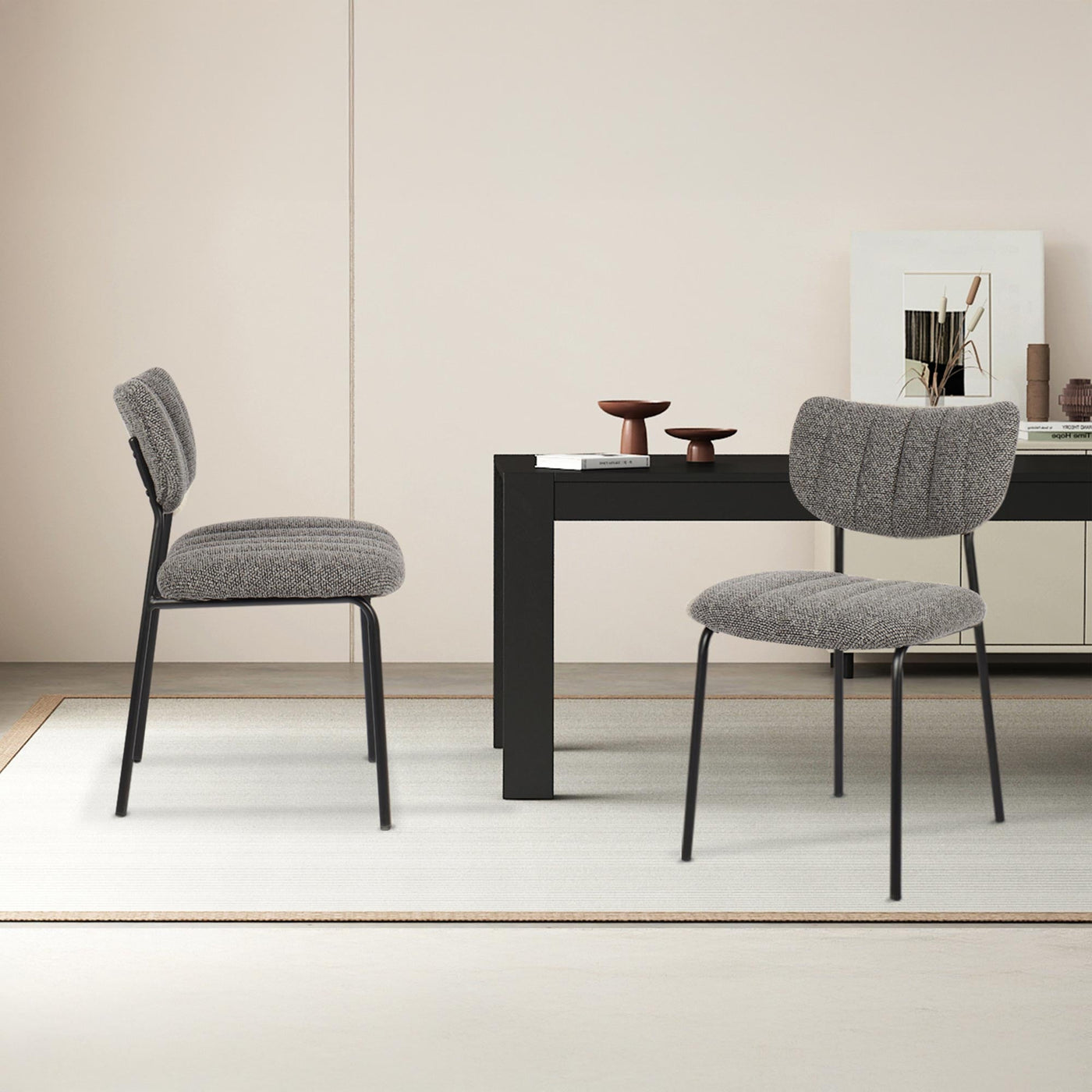 JAYDA Lot de 2 chaises en tissu gris foncé piètement métal noir - Chaise de repas - Mobilier Deco