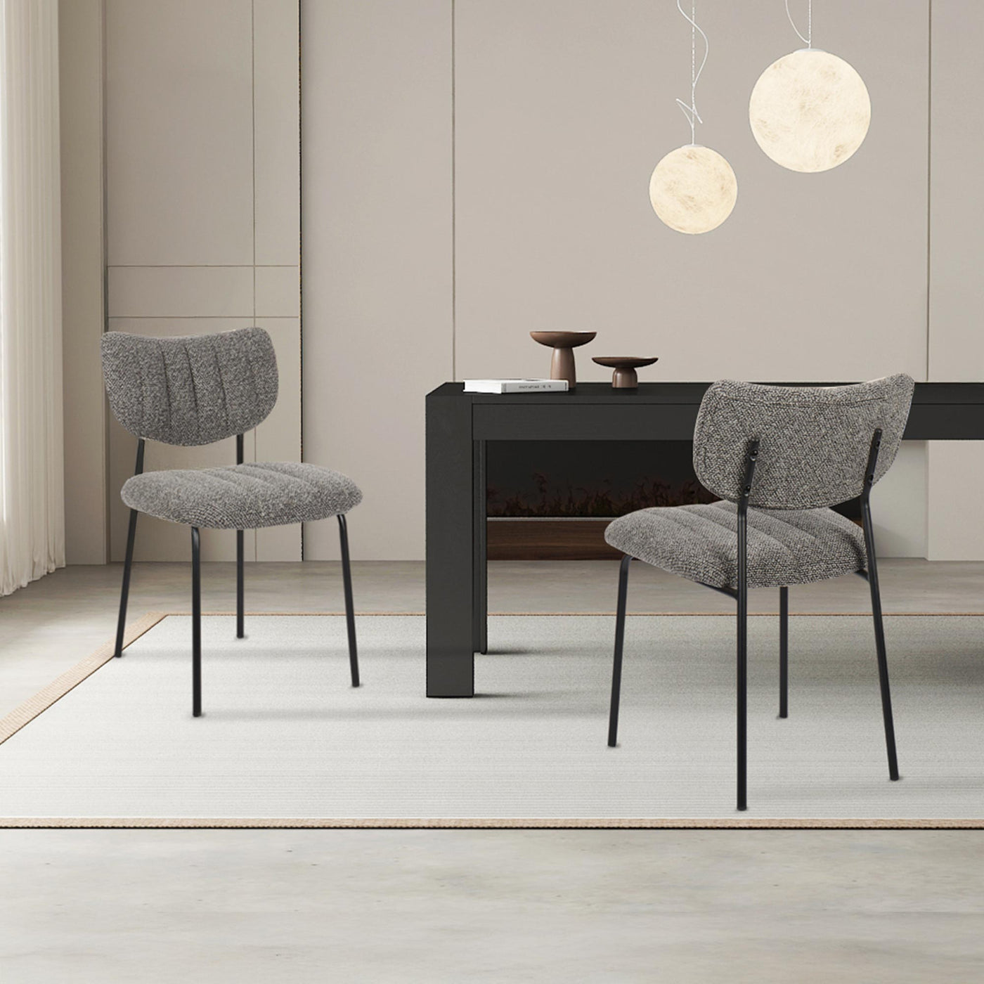 JAYDA Lot de 2 chaises en tissu gris foncé piètement métal noir - Chaise de repas - Mobilier Deco