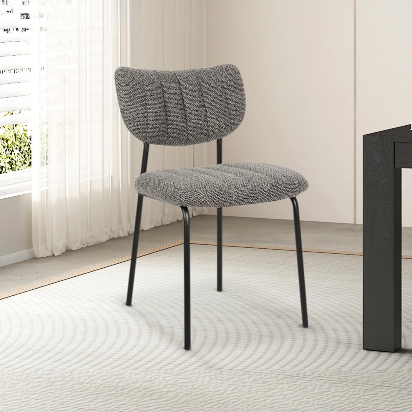JAYDA Lot de 2 chaises en tissu gris foncé piètement métal noir - Chaise de repas - Mobilier Deco