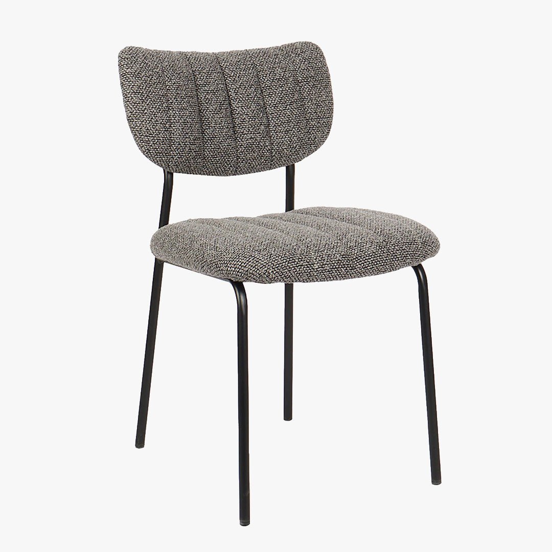 JAYDA Lot de 2 chaises en tissu gris foncé piètement métal noir - Chaise de repas - Mobilier Deco