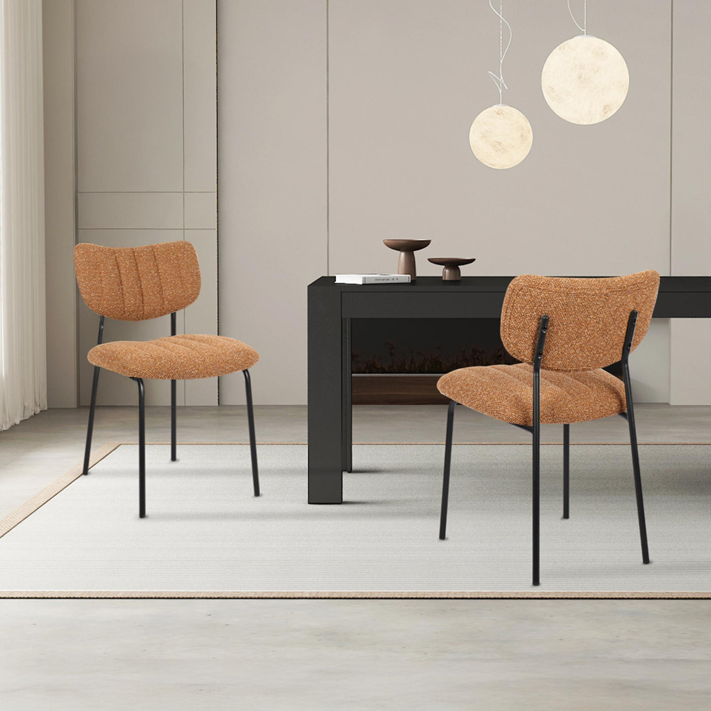 JAYDA Lot de 2 chaises en tissu orange piètement métal noir - Chaise de repas - Mobilier Deco