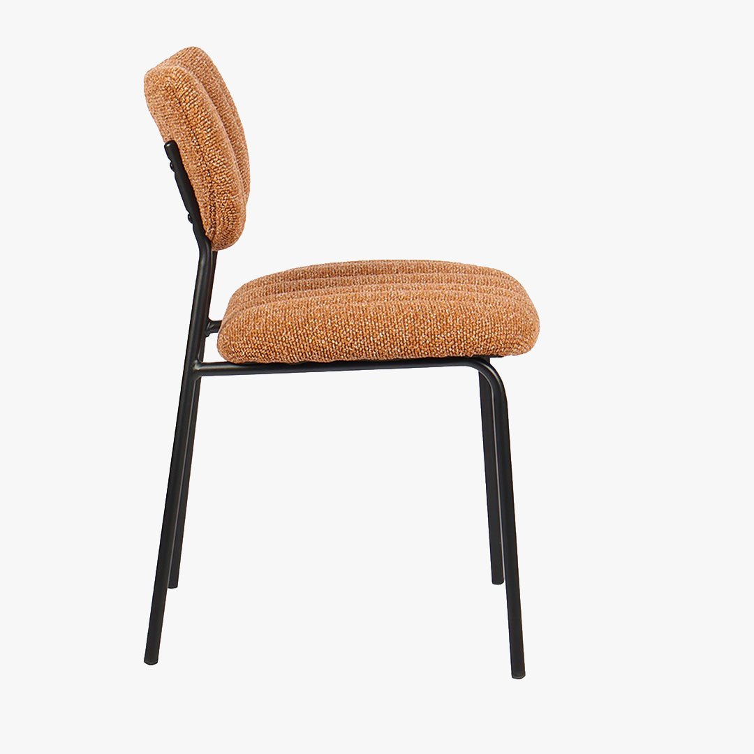 JAYDA Lot de 2 chaises en tissu orange piètement métal noir - Chaise de repas - Mobilier Deco