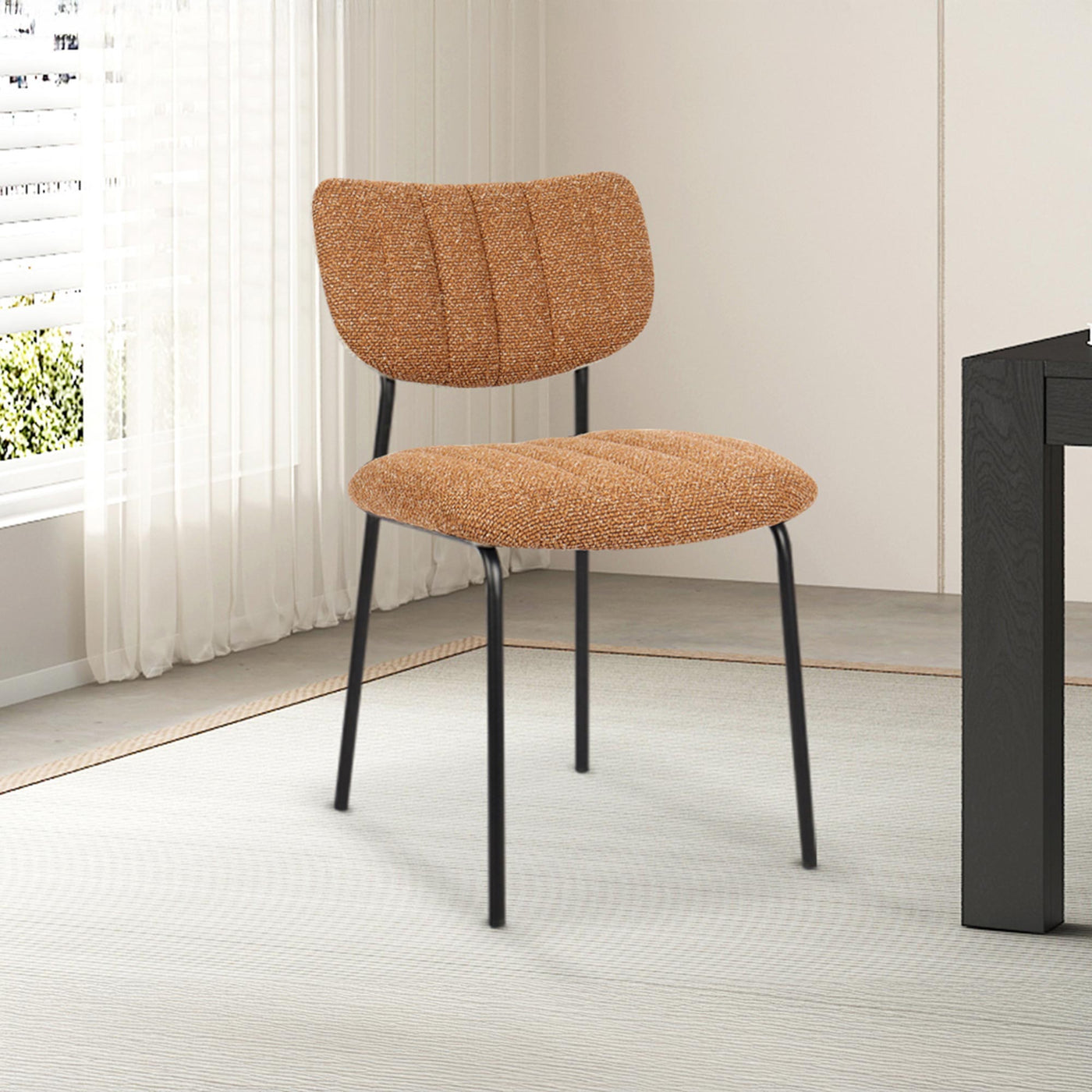 JAYDA Lot de 2 chaises en tissu orange piètement métal noir - Chaise de repas - Mobilier Deco