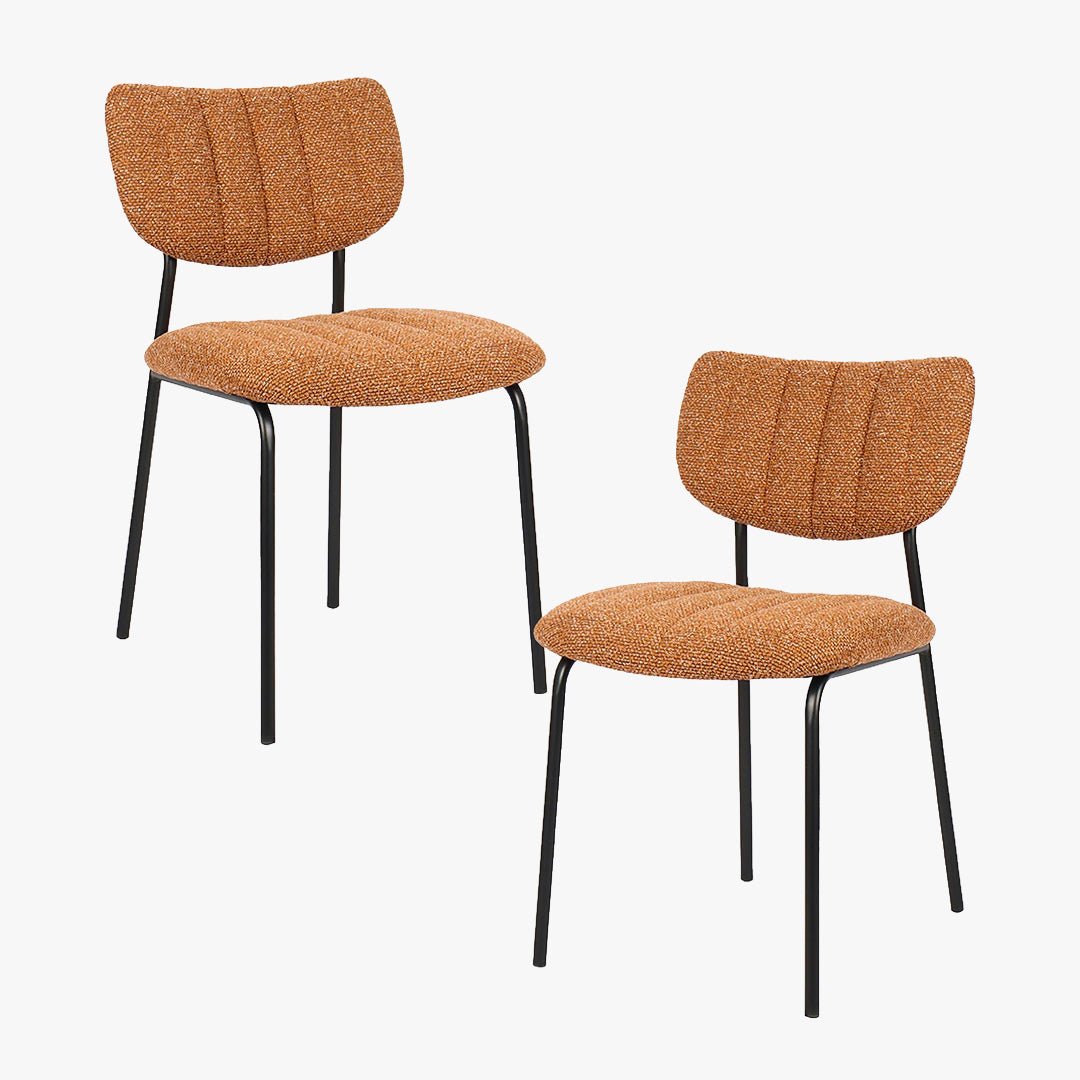 JAYDA Lot de 2 chaises en tissu orange piètement métal noir - Chaise de repas - Mobilier Deco