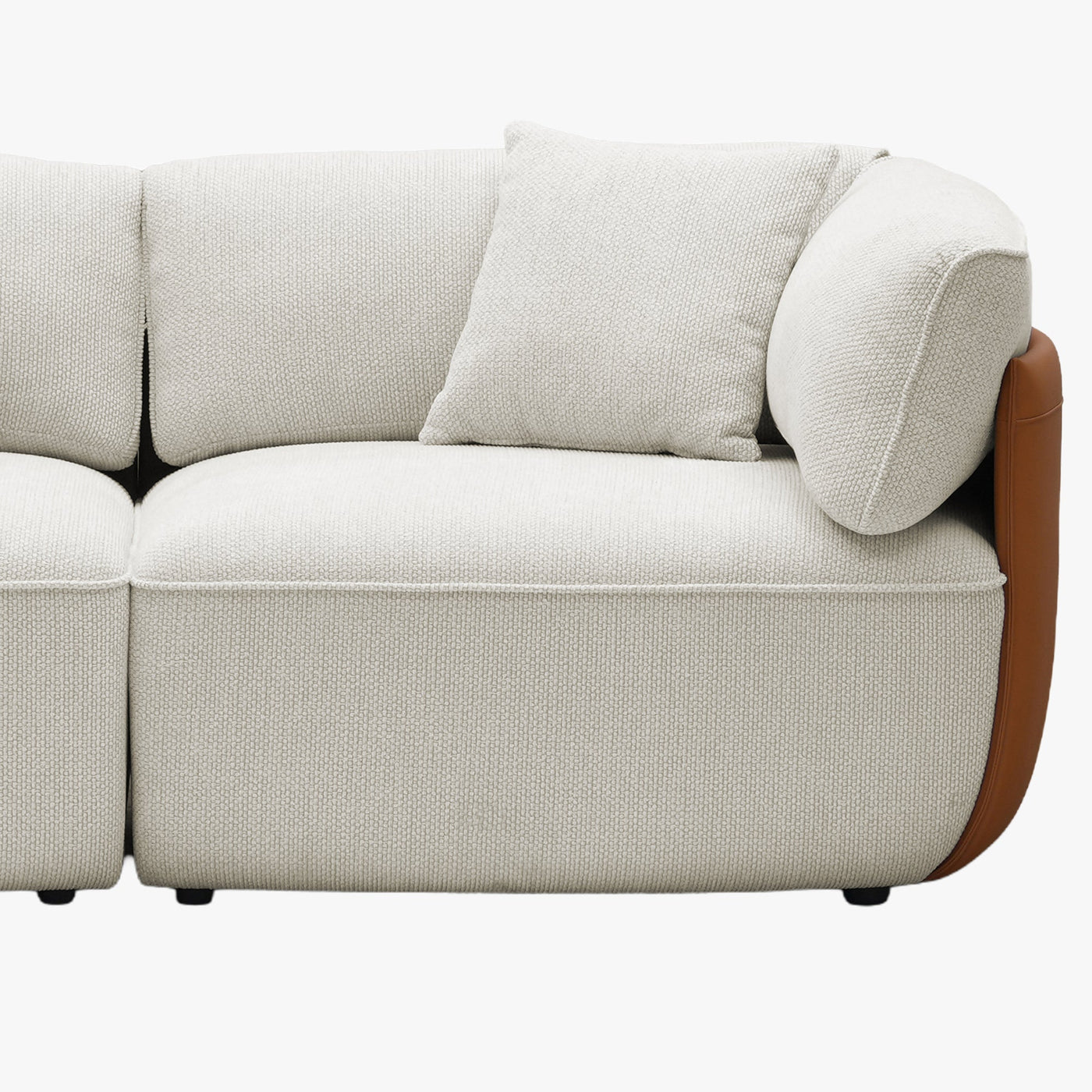JENY Canapé d'angle modulable en tissu beige dossier en simili cuir marron - Canapés d'angle - Mobilier Deco