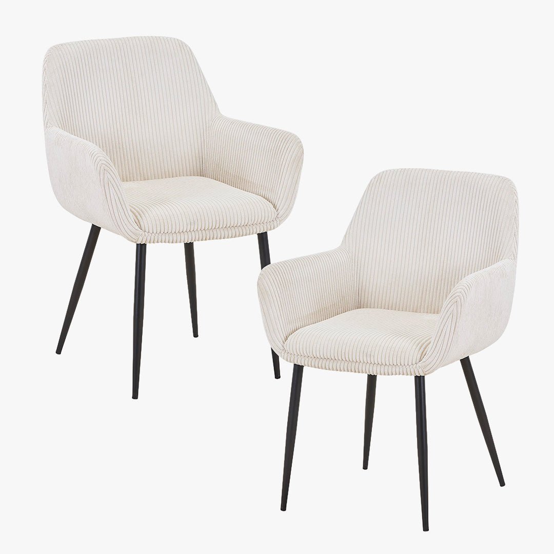 JESSIE Lot de 2 chaises en velours côtelé beige pieds en métal noir - Chaise de repas - Mobilier Deco