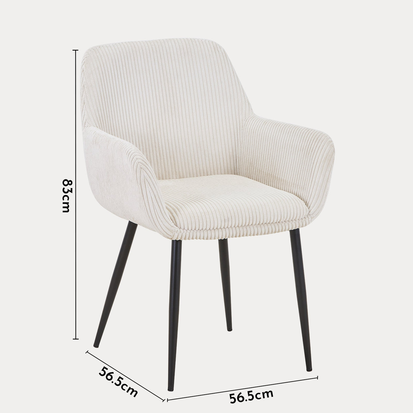 JESSIE Lot de 2 chaises en velours côtelé beige pieds en métal noir - Chaise de repas - Mobilier Deco