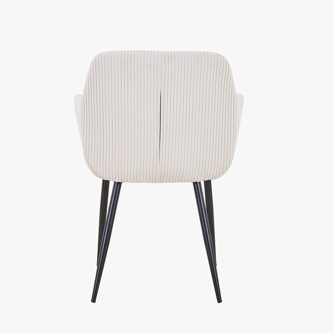 JESSIE Lot de 2 chaises en velours côtelé beige pieds en métal noir - Chaise de repas - Mobilier Deco