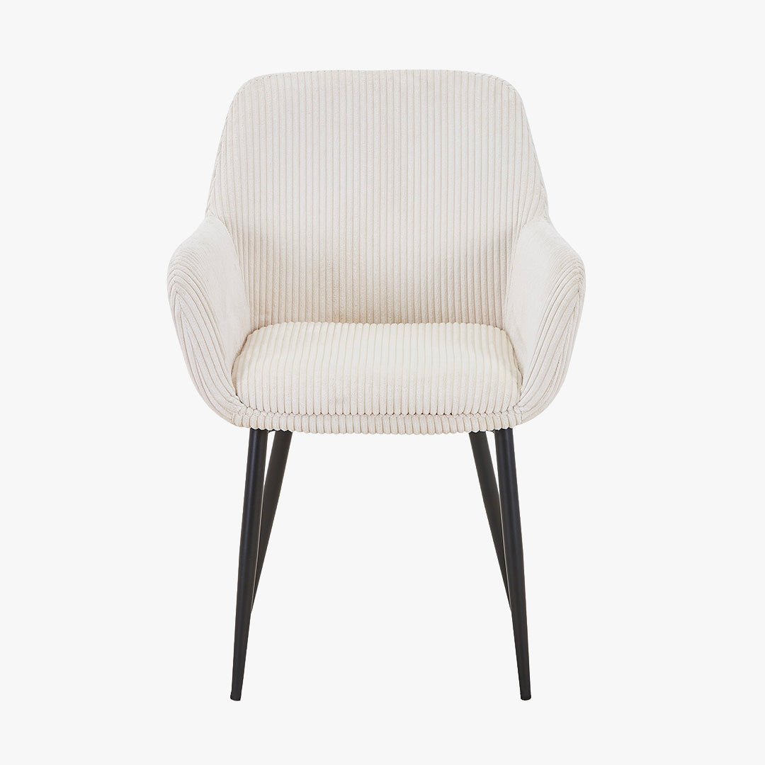 JESSIE Lot de 2 chaises en velours côtelé beige pieds en métal noir - Chaise de repas - Mobilier Deco