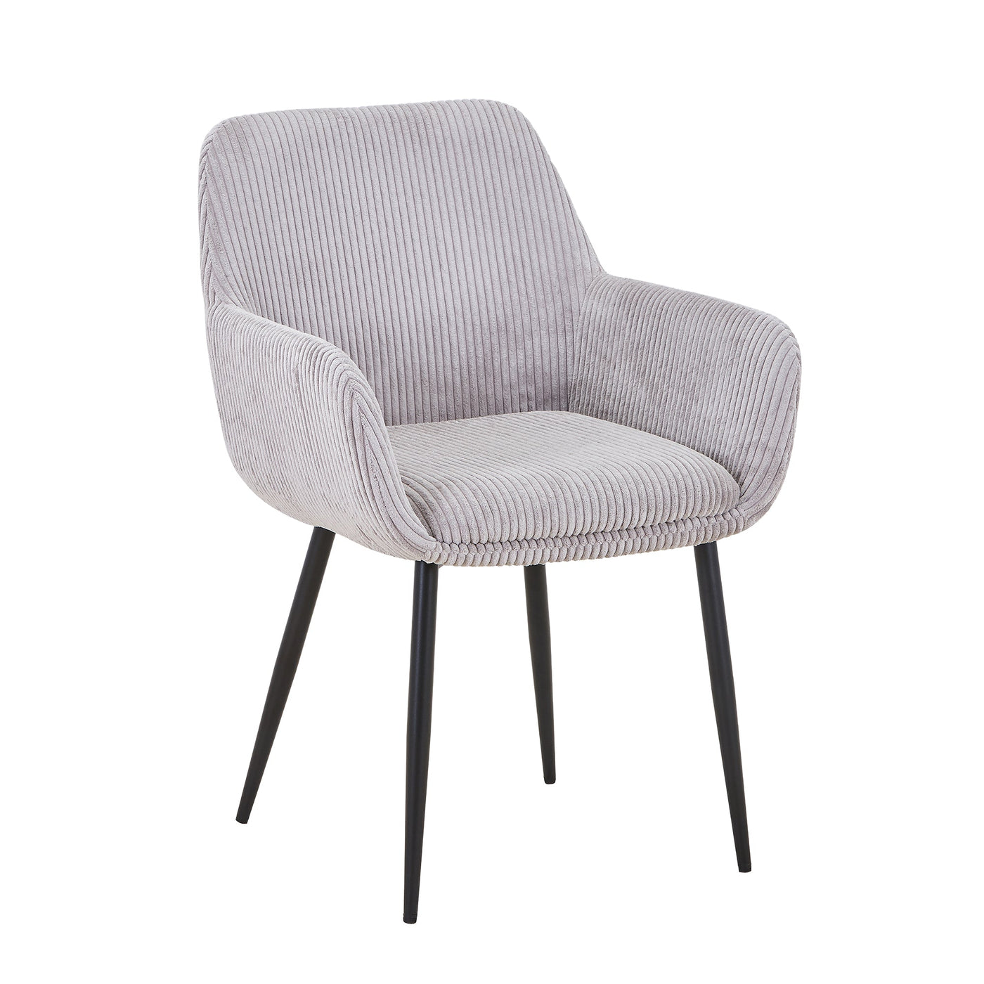 JESSIE Lot de 2 chaises en velours côtelé gris clair pieds en métal noir - Chaise de repas - Mobilier Deco