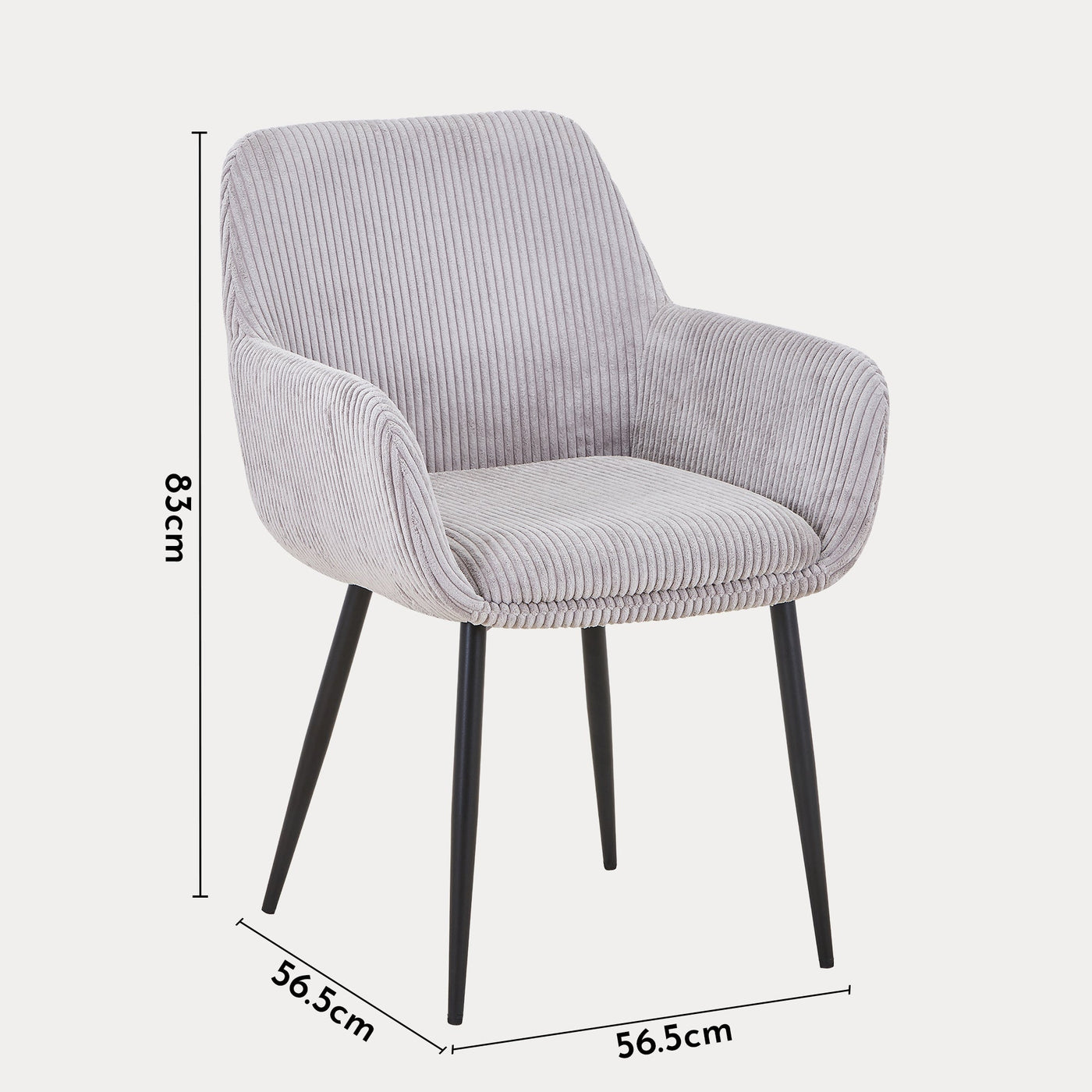 JESSIE Lot de 2 chaises en velours côtelé gris clair pieds en métal noir - Chaise de repas - Mobilier Deco
