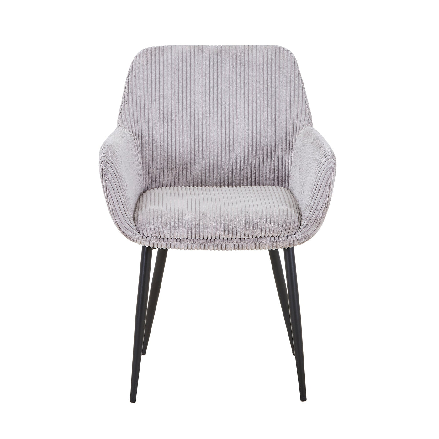 JESSIE Lot de 2 chaises en velours côtelé gris clair pieds en métal noir - Chaise de repas - Mobilier Deco