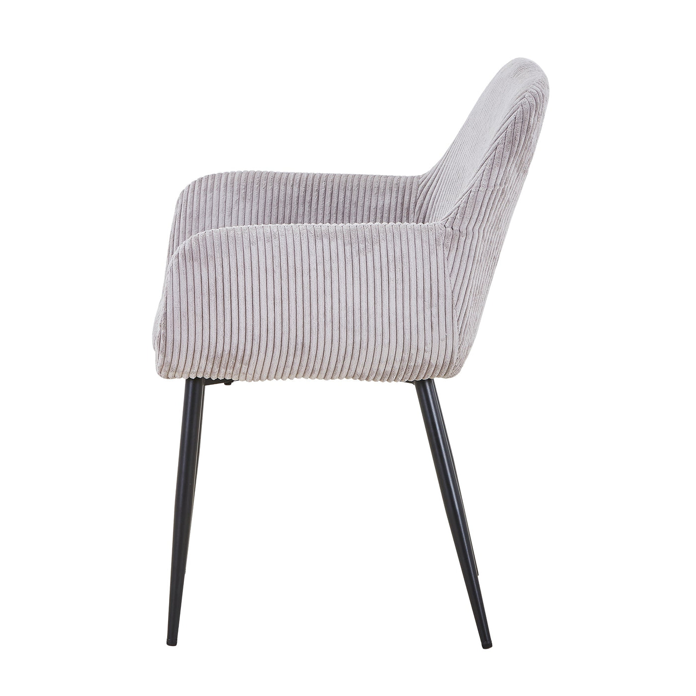 JESSIE Lot de 2 chaises en velours côtelé gris clair pieds en métal noir - Chaise de repas - Mobilier Deco