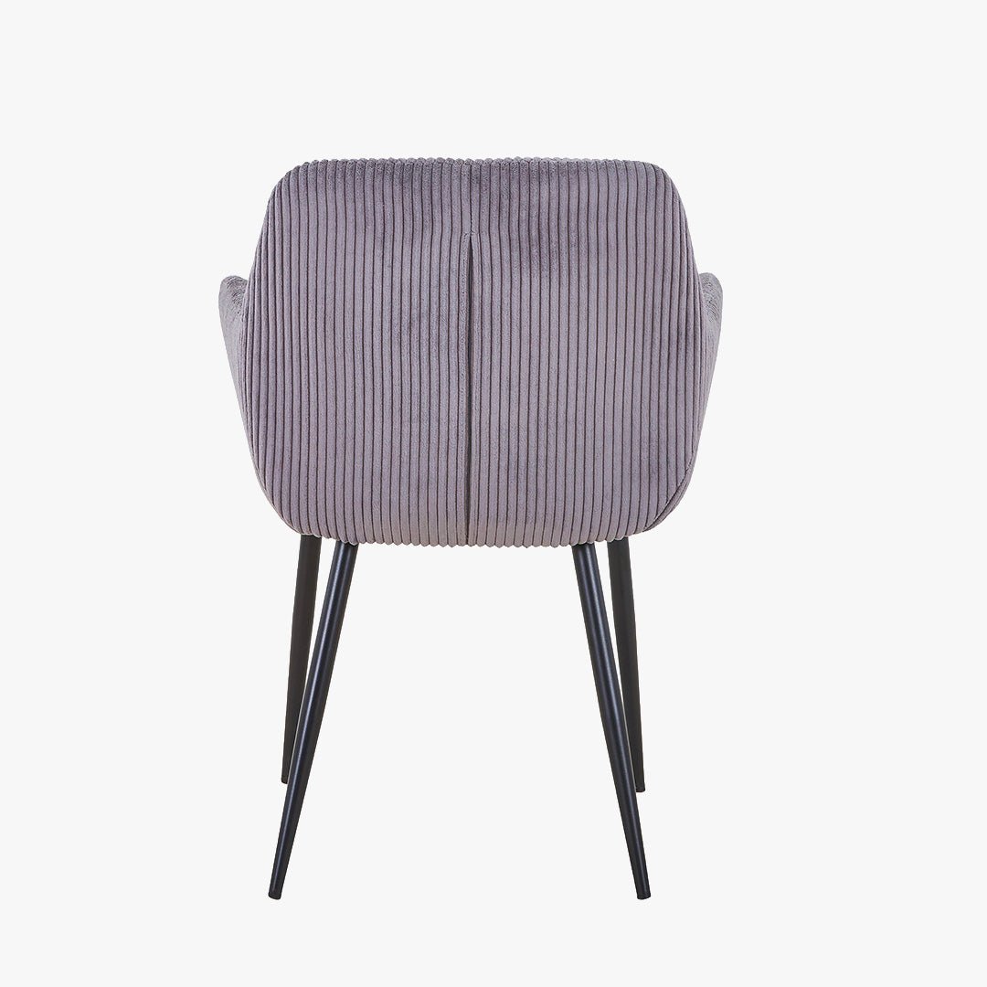 JESSIE Lot de 2 chaises en velours côtelé gris foncé pieds en métal noir - Chaise de repas - Mobilier Deco