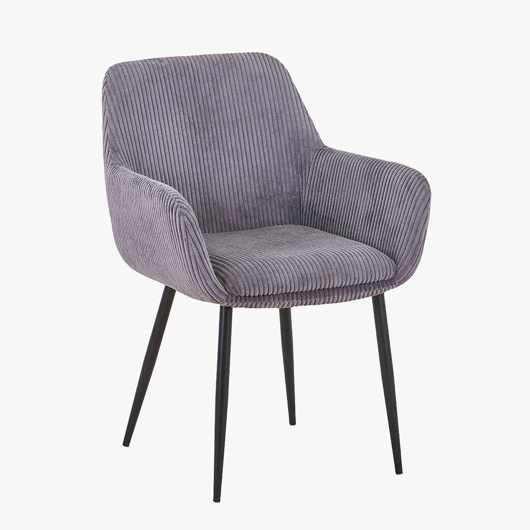 JESSIE Lot de 2 chaises en velours côtelé gris foncé pieds en métal noir - Chaise de repas - Mobilier Deco