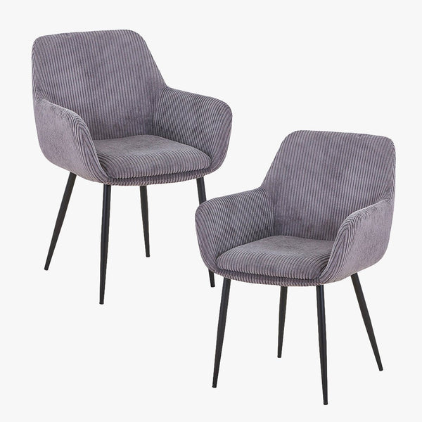 JESSIE Lot de 2 chaises en velours côtelé gris foncé pieds en métal noir