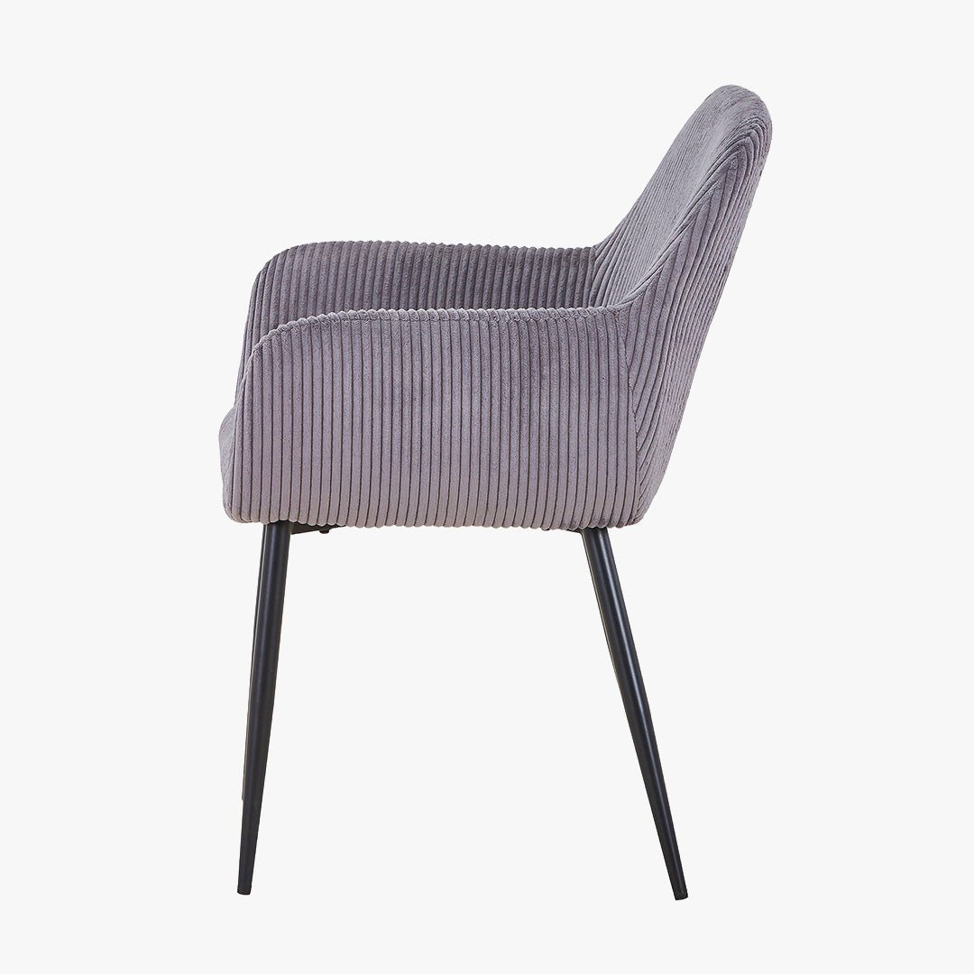 JESSIE Lot de 2 chaises en velours côtelé gris foncé pieds en métal noir - Chaise de repas - Mobilier Deco