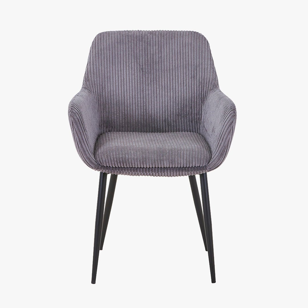 JESSIE Lot de 2 chaises en velours côtelé gris foncé pieds en métal noir - Chaise de repas - Mobilier Deco