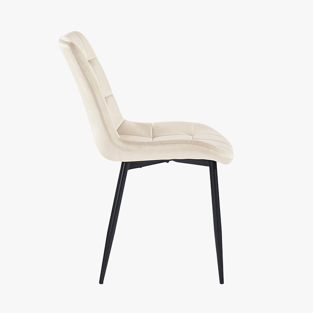 JEYA Lot de 2 chaises en velours beige pieds en métal noir - Chaise de repas - Mobilier Deco