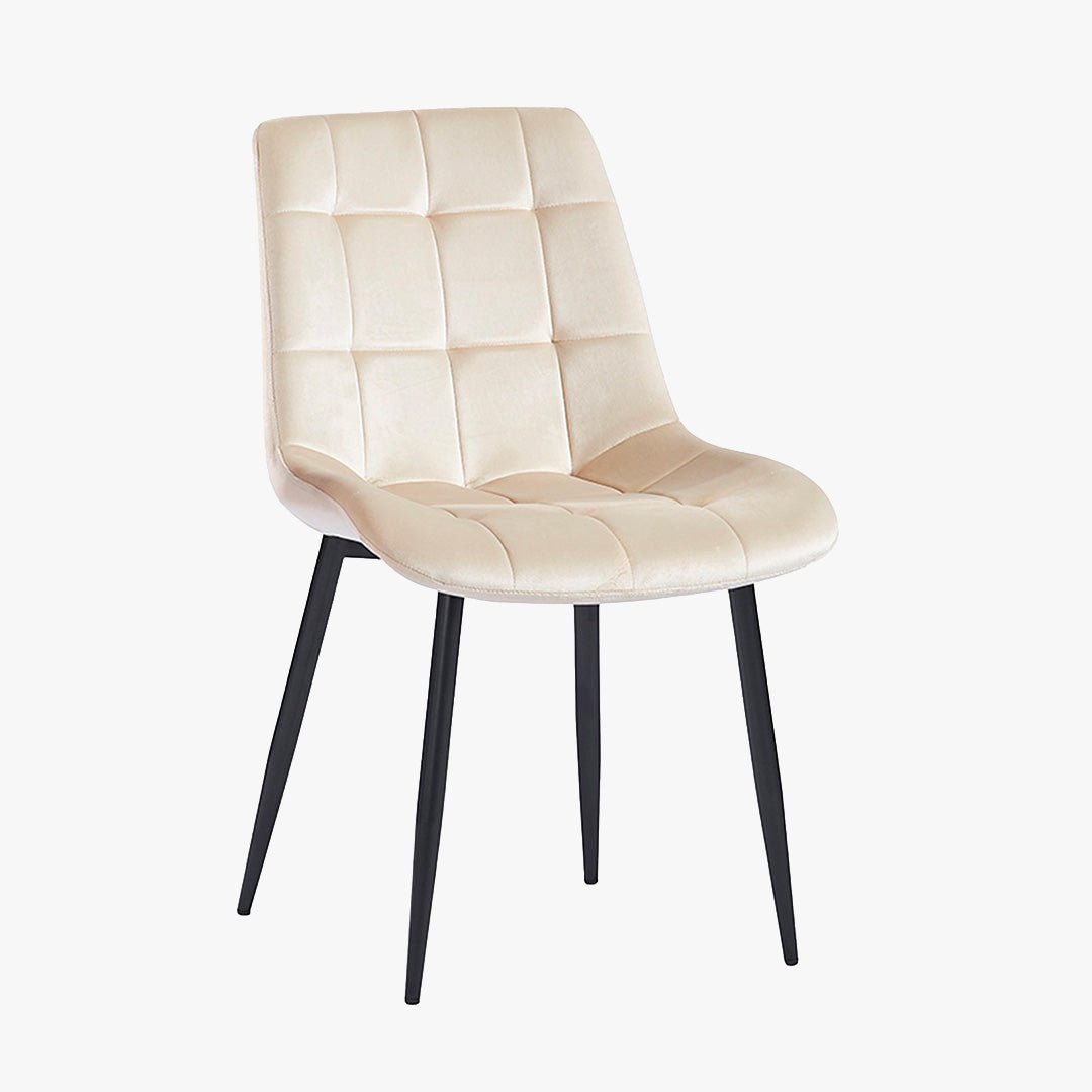 JEYA Lot de 2 chaises en velours beige pieds en métal noir - Chaise de repas - Mobilier Deco