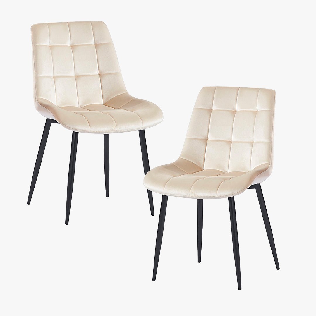 JEYA Lot de 2 chaises en velours beige pieds en métal noir - Chaise de repas - Mobilier Deco