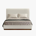 JODIE Lit double en tissu beige et bois foncé 160x200 cm